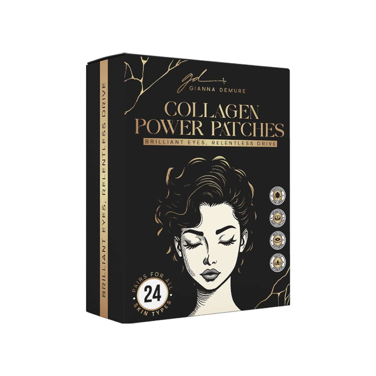 Gianna Demure Under Eye Patches for Dark Circles and Puffiness - 24 Collagen Pairs for Puffy Eyes, Wrinkles Bags - Gold Gel Eye Mask Vegan Cruelty-Free