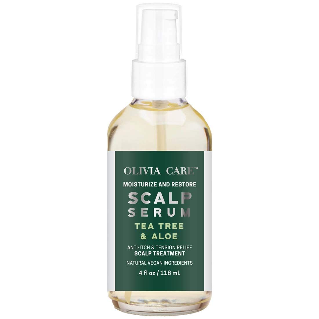 Olivia Care Tea-Tree Aloe Scalp Serum - Natural Vegan Ingredients - Moisturize Anti-Itch Treatment - Stimulate Hair Growth Repair Damage - 4 FL OZ