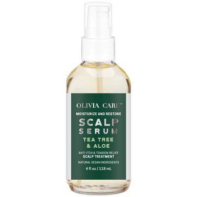 Olivia Care Tea-Tree Aloe Scalp Serum - Natural Vegan Ingredients - Moisturize Anti-Itch Treatment - Stimulate Hair Growth Repair Damage - 4 FL OZ