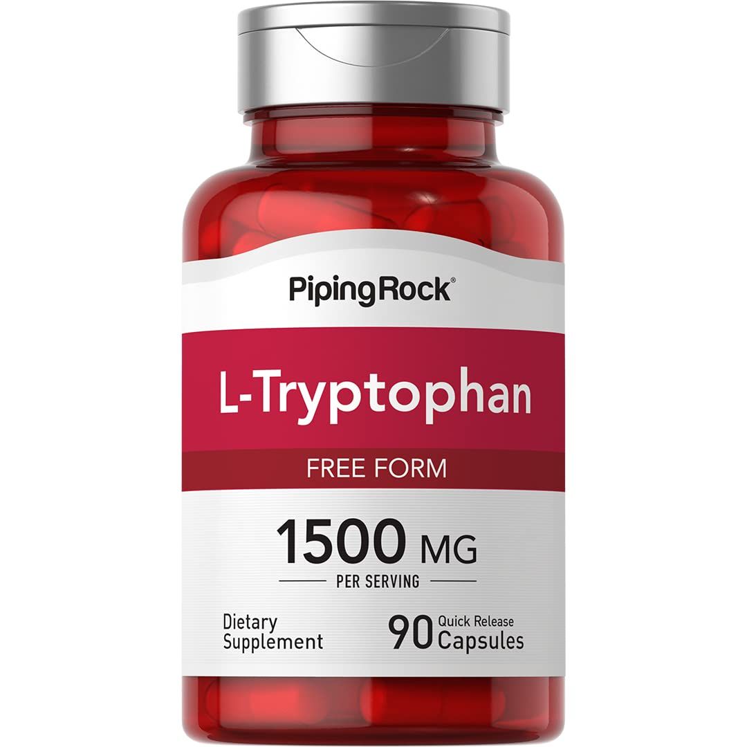 Piping Rock L-Tryptophan 1500 mg 90 Capsules Free Form Non-GMO, Gluten Free Supplement