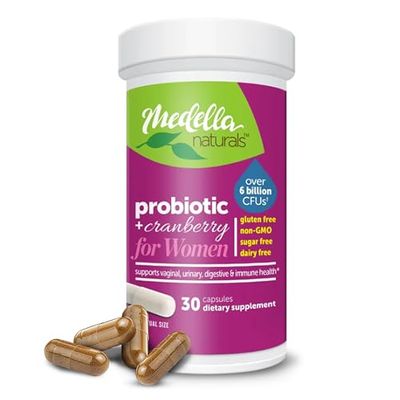 Women Probiotics w Prebiotics Cranberry - 6 Billion CFU, 4-Strain (Including Bifidobacterium Longum Lactis) Prebiotic Probiotic Women to Support Urinary, Immune, Vaginal Health Digestive Health