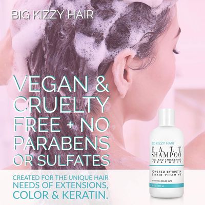 Volumizing Thickening Biotin Shampoo Conditioner Set - F.A.T.T. by Big Kizzy, Gentle Hair Care Safe for Extensions, Color Keratin Treatments - Strengthens Nourishes Fragile Hair