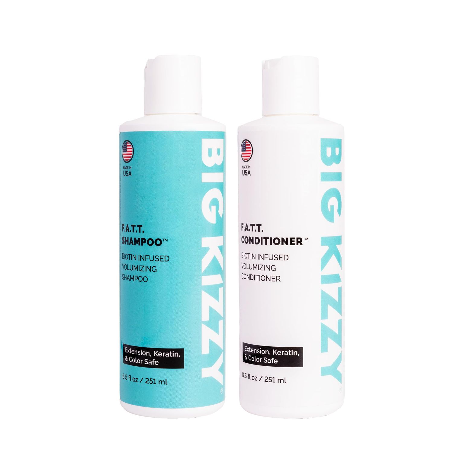 Volumizing Thickening Biotin Shampoo Conditioner Set - F.A.T.T. by Big Kizzy, Gentle Hair Care Safe for Extensions, Color Keratin Treatments - Strengthens Nourishes Fragile Hair