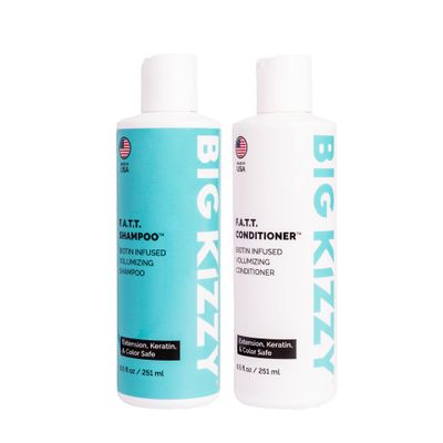 Volumizing Thickening Biotin Shampoo Conditioner Set - F.A.T.T. by Big Kizzy, Gentle Hair Care Safe for Extensions, Color Keratin Treatments - Strengthens Nourishes Fragile Hair