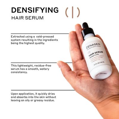 ZENAGEN Densifying Hair Serum for Fine Thinning Hair Boosts Hair Density, Strengthens Nourishes Hair Follicles, Non-Greasy Water-Based Formula, Plant-Based, Vegan, All Hair Types, 3.4 oz