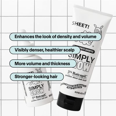 SHEET! - Hair Growth Treatment Shampoo Serum Kit - Stimulates Growth with 3 Baicapil - Stops Hair Loss - Vegan, Sulfate-Free, Genderless - Water-Based Leave-In Formula - 8.45 fl oz 2 fl oz