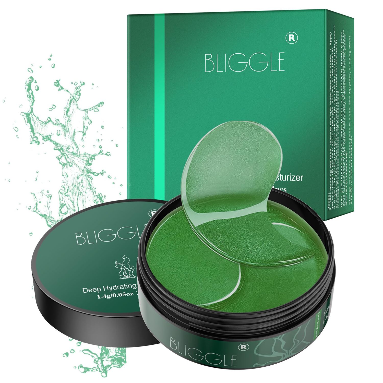 BLIGGLE Under Eye patches (64 pcs)-Green Tea Eye Mask with Hyaluronic Acid, Cooling Eye Care for Puffy Eyes Dark Circles Treatments,Reduce Under Eye Bags and Smooth Wrinkles