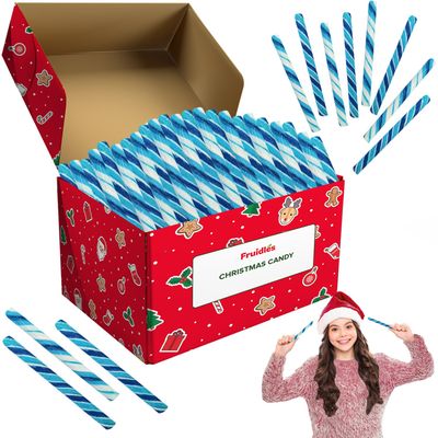 Fruidles Candy Cane Sticks Suckers, Old-Fashioned Multicolored Mixed-Fruit Flavor, Individually Wrapped, 5.5&quot; Inch, Net WT 10.17 oz (288g), 24-Pack - 0.42oz (12g) Pieces (Light Blue, Pack of 24)
