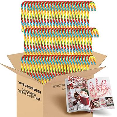 Candy Cane Rainbow Cherry Flavored 120 Pieces Individually Wrapped Free Creative Idea Booklet Included. (120 Pcs Rainbow Cherry)