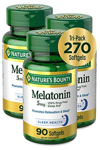 Nature&#39;s Bounty Melatonin 100 Drug Free Sleep Aid, Dietary Supplement, Promotes Relaxation and Sleep Health, 5 mg, 90 Count, Pack of 3