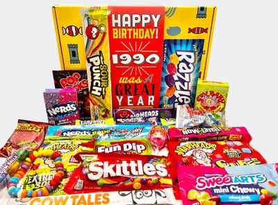 RETRO CANDY YUM 1990 35th Birthday Gift Box Nostalgic Candy Assortment from Childhood for 35 Year Old Man or Woman Born 1990