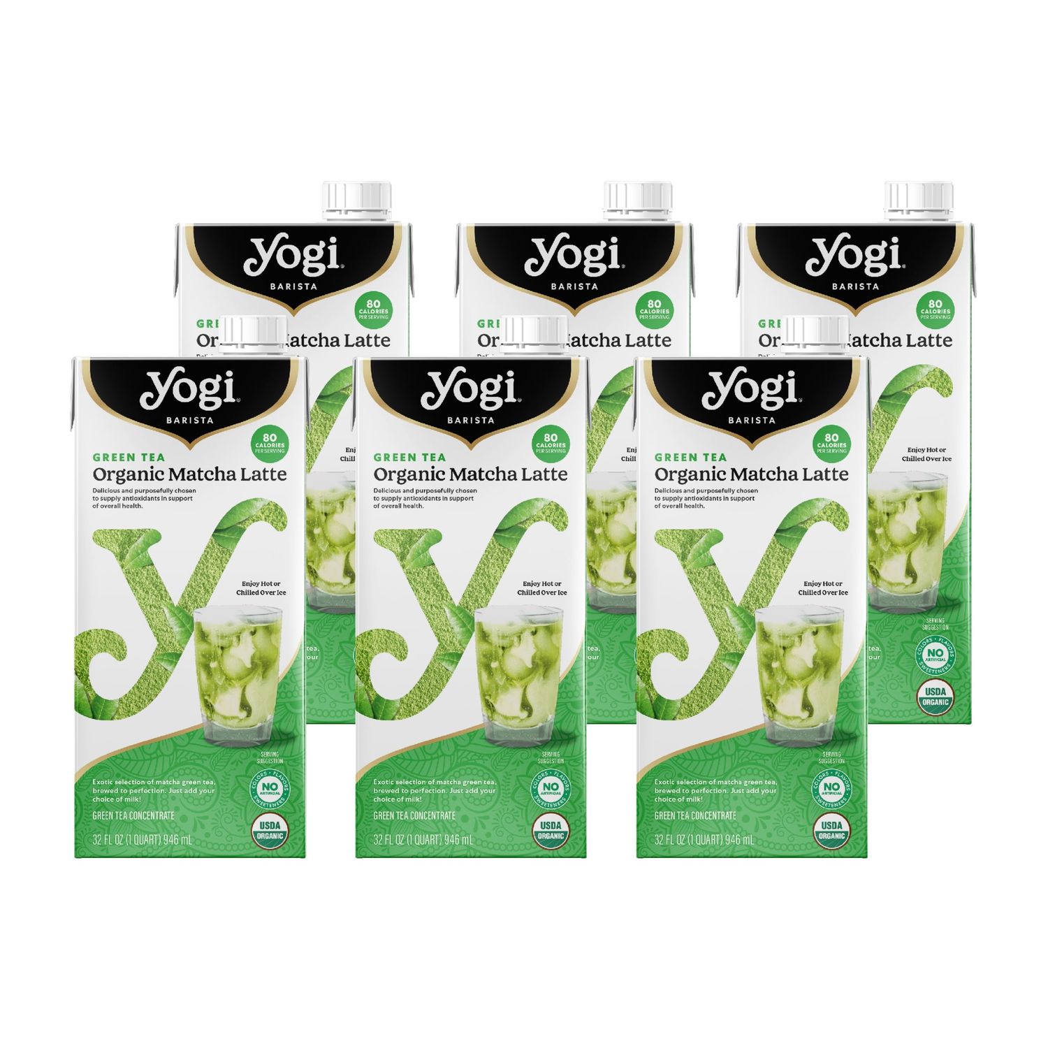 Yogi Barista Organic Green Tea Matcha Latte - 32 Fluid Oz (6 Pack) - Organic Matcha Tea Concentrate - Supports Vitality Overall Health - Made with Antioxidant Rich Green Tea