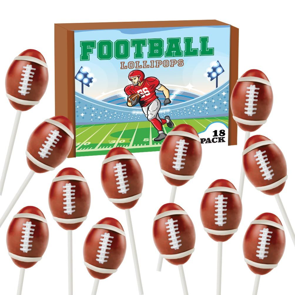 Football Candy Lollipops - 18 Count Individually Wrapped Suckers - Great for Football Party Favors - Sports Snacks - Football Goodie Bags - Team Treats