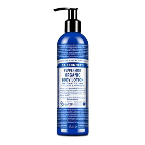 Dr. Bronner&#39;s Organic Peppermint Hand and Body Lotion, Made with Organic Oils, Used for Face and Body, Certified Fair Trade Vegan Friendly, 236ml Recycled Bottle