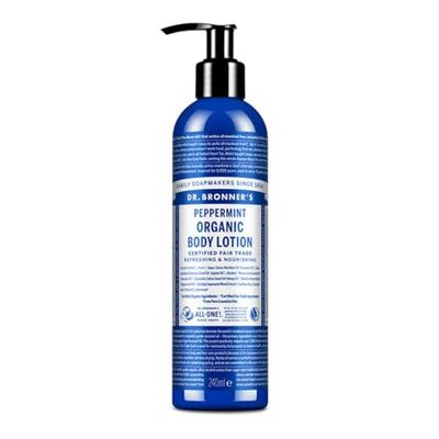 Dr. Bronner&#39;s Organic Peppermint Hand and Body Lotion, Made with Organic Oils, Used for Face and Body, Certified Fair Trade Vegan Friendly, 236ml Recycled Bottle