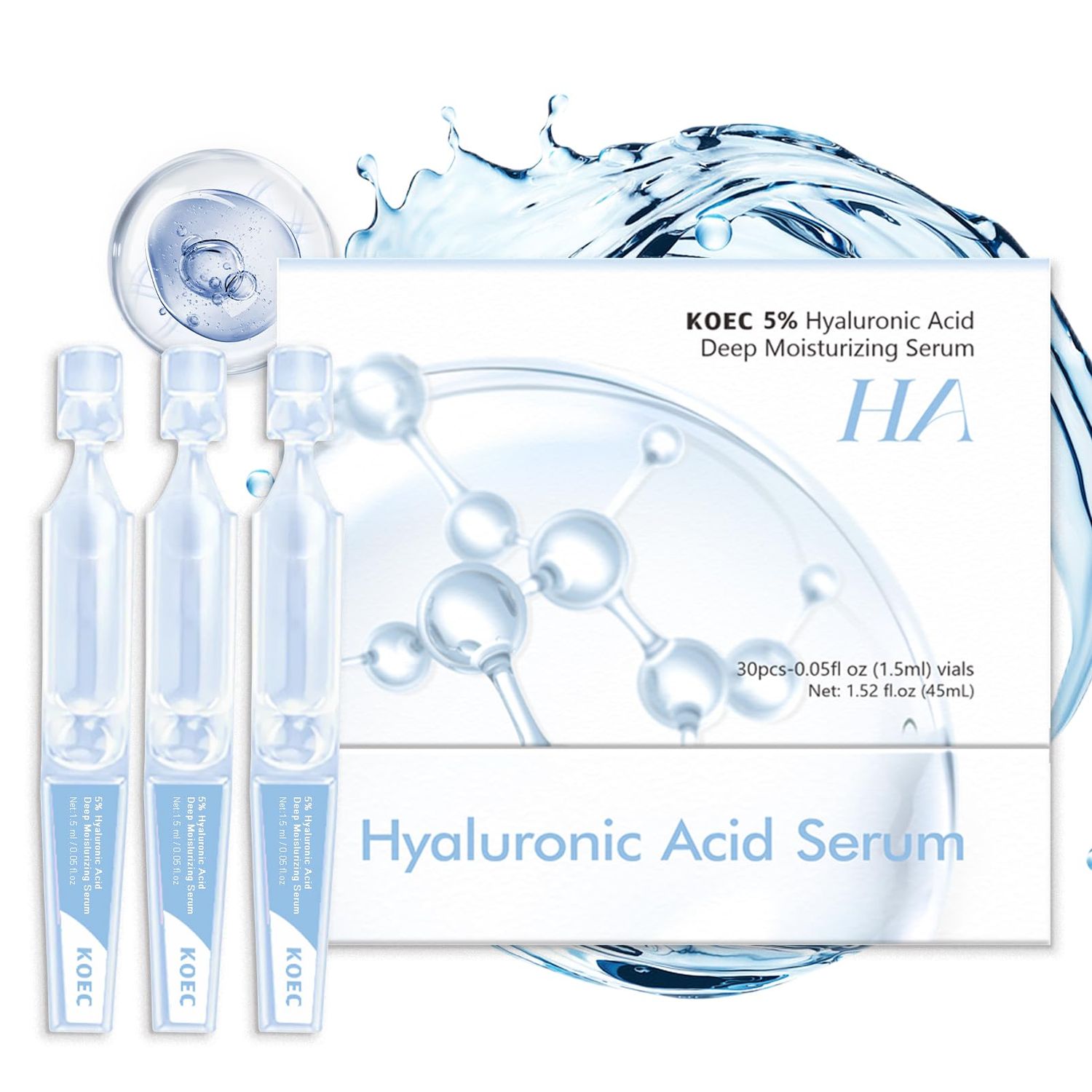 5 Hyaluronic Acid Serum, Ultra Hydrating Serum, Nature Perfection Hyaluronic Acid for Face Serums Hydrated, Anti-Aging, Rejuvenates Skin (1.52 Fl Oz (Pack of 1))