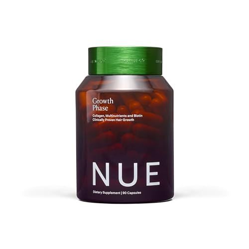 The Nue Co. GROWTH Phase Supplement, Supports Hair Growth, Reduces Breakage, Thicker Fuller Hair, Contains Vitamins, Reishsi Mushrooms, Proteins Adaptogens, Vegan, Gluten Free, 30 Capsules