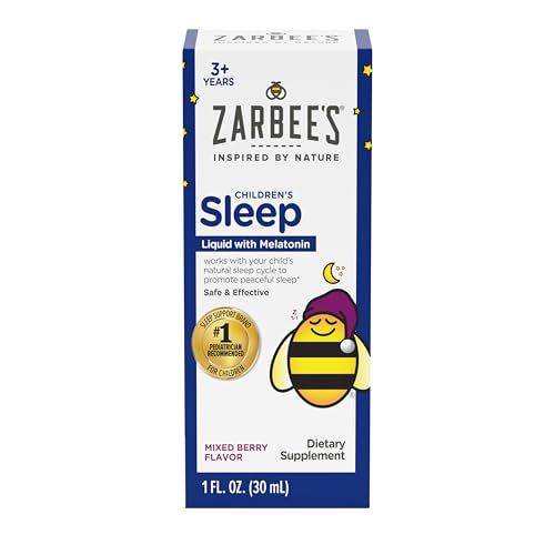 Zarbee&#39;s Kids Sleep Supplement Liquid with 1mg Melatonin; Drug-Free Effective; Easy to Take Natural Berry Flavor for Children Ages 3 and Up; 1 Fl Oz Bottle