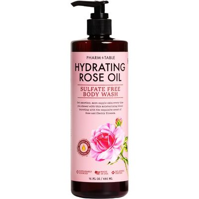 PHARM TO TABLE Hydrating Rose Oil Body Wash for Women and Men - Hydrates and Brightens the Skin, Sulfate Free, 100 Cruelty Free, 480ml