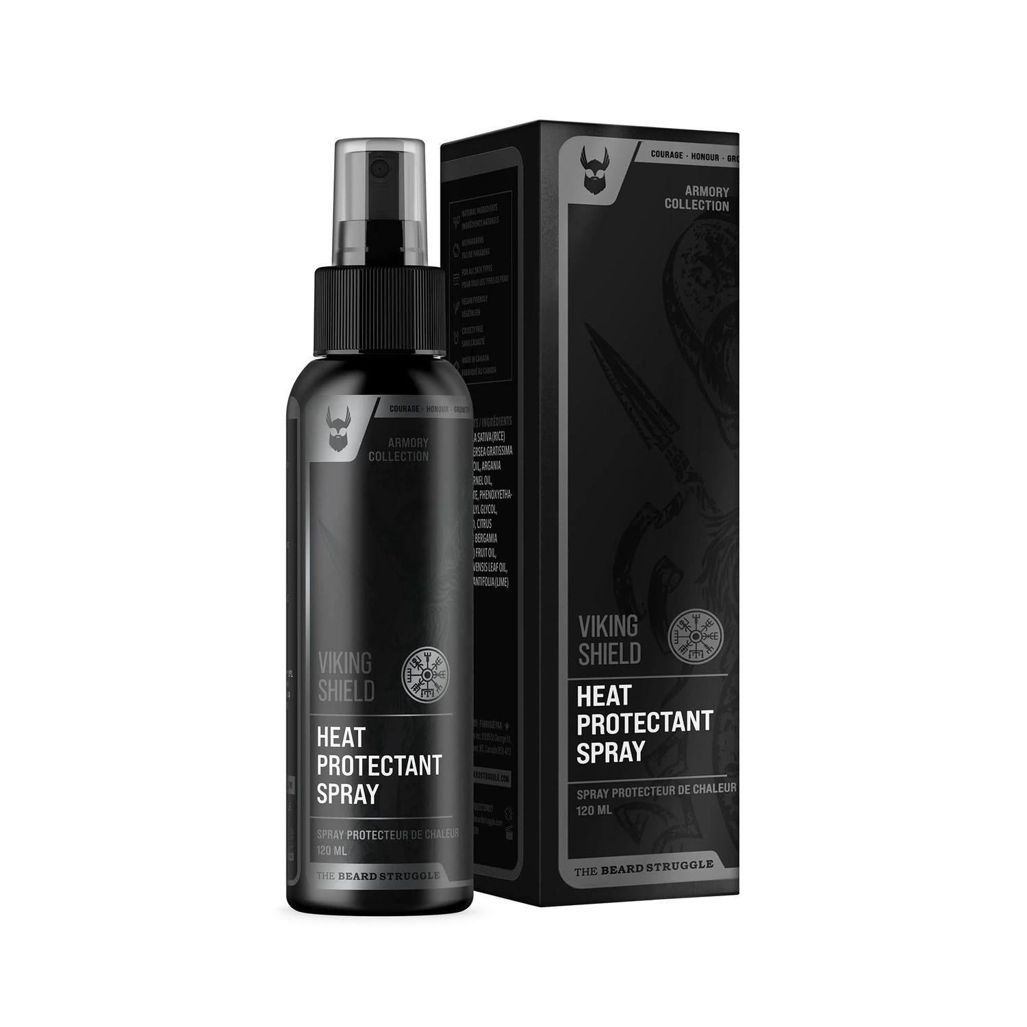 Beard Hair Heat Protectant Spray - Viking Shield Beard Spray for Men, Protects Hair from Heat Damage of Straightener and Styling - Argan Oil Thermal Protector Spray - Protect Up To 450 F - 4 Fl Oz