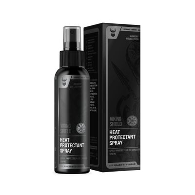 Beard Hair Heat Protectant Spray - Viking Shield Beard Spray for Men, Protects Hair from Heat Damage of Straightener and Styling - Argan Oil Thermal Protector Spray - Protect Up To 450 F - 4 Fl Oz
