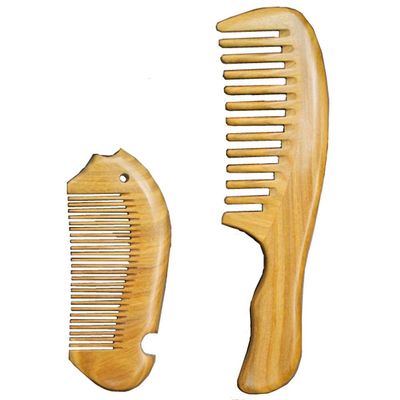 Natural Green Sandalwood Comb Wide Tooth Comb - Aguder Handmade Pocket Hair Comb Beard Comb Moustache Comb with Natural Wood Aromatic Smell