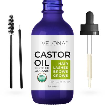velona USDA Certified Organic Castor Oil - 2 fl oz Stimulate Growth Eyelashes, Eyebrows, Hair Cold pressed, Natural Oil, USP Grade Hexane Free, Lash Boost Serum, Caster Starter Kit