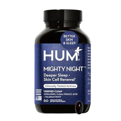 HUM Mighty Night - Nighttime Supplement for Skin CoQ10 Ferulic Acid to Promote Skin Cell Turnover - Overnight Beauty Vitamins for Women (60-Count)