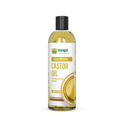 MAPL Organic Castor Oil - 100 Natural, Cold-Pressed Arandi Oil - Edible, Virgin Unrefined, Rich in Aminos - For Hair, Skin, Eyebrows, Lashes - Sulfate, Paraben Hexane Free - 6.7 fl oz (200 ml)