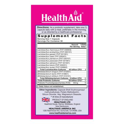 HealthAid FemProbio, 50 Billion with Prebiotic, 30ct, Helps with Vaginal Support, Acid Bile Resistant, Lactose, Gluten, GMO Free, Vegetarian