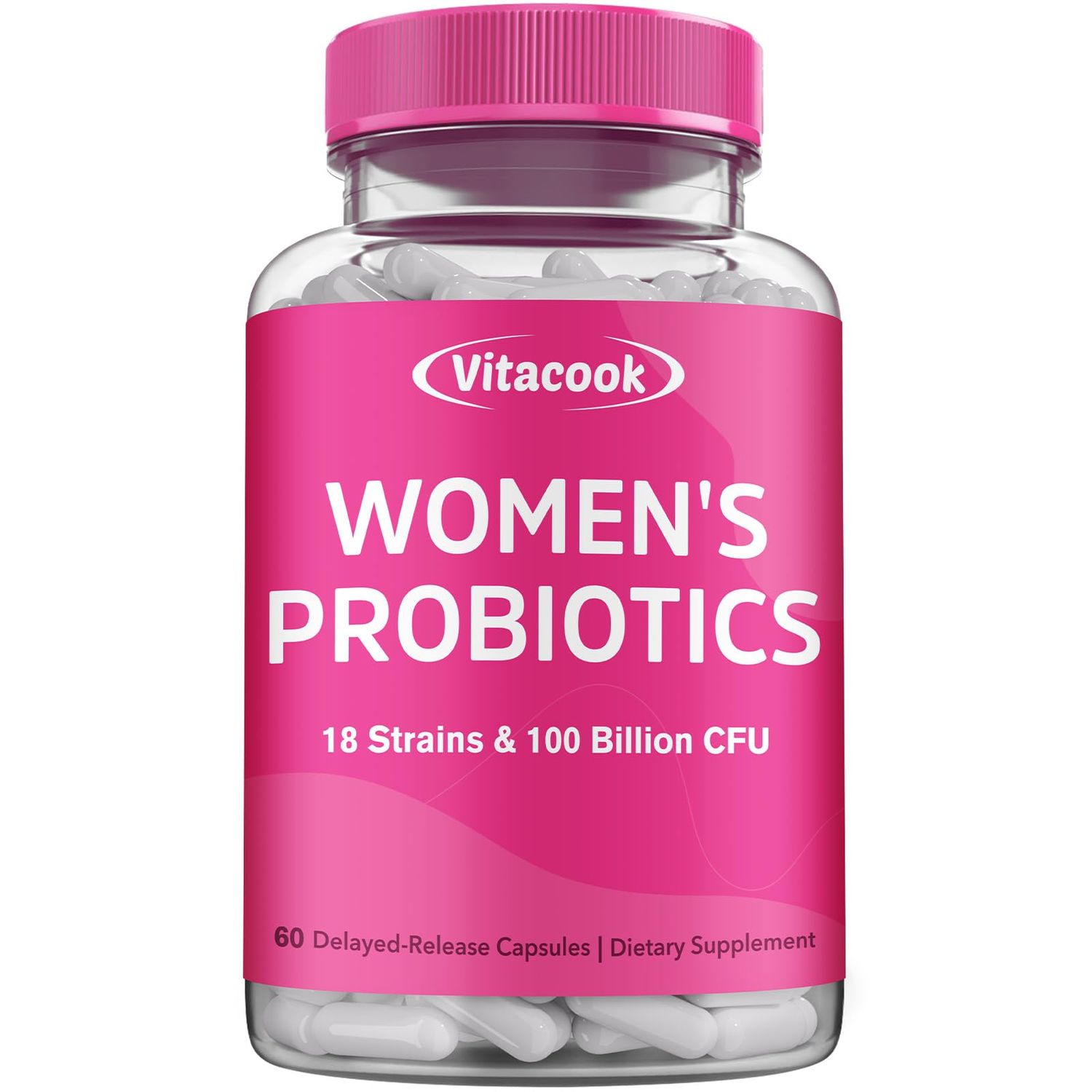 Vitacook Womens Probiotics, 100 Billion CFU, 18 Strains, Prebiotics, Cranberry, VB6 VC, Mood, Vaginal Urinary Tract Health, Shelf Stable, 60 Delayed Release Caps