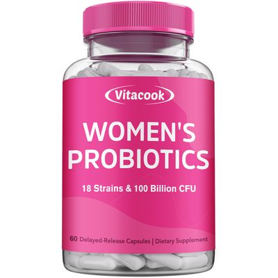 Vitacook Womens Probiotics, 100 Billion CFU, 18 Strains, Prebiotics, Cranberry, VB6 VC, Mood, Vaginal Urinary Tract Health, Shelf Stable, 60 Delayed Release Caps