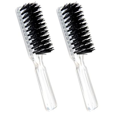 Luxxii (2 Pack) 7.5&quot; Pocket Clear Plastic Handle Nylon Bristle Brush Hair Comb Designed for All Hair Types (C)