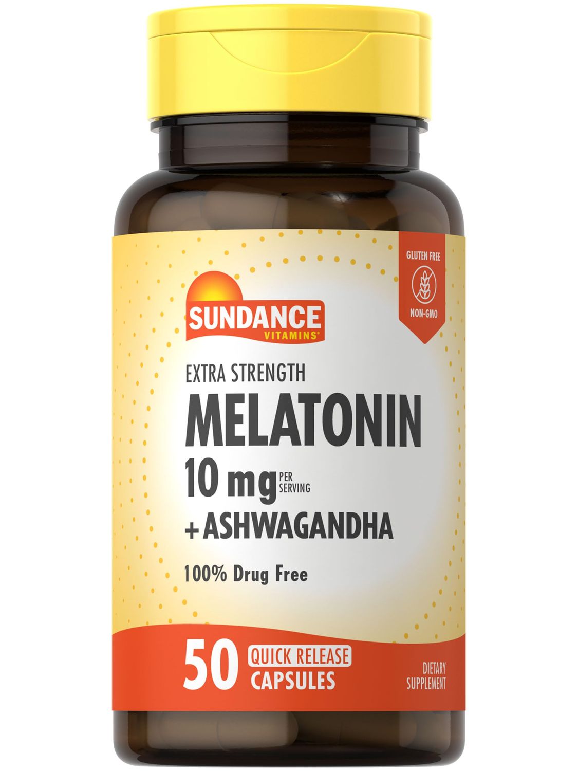 Sundance Melatonin 10mg with Ashwagandha 50 Capsules Extra Strength Non-GMO Gluten Free Supplement