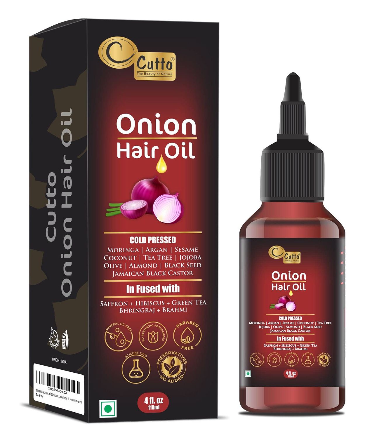 Onion Hair Oil (4 fl.oz 118 ml) I Enriched with a blend of 15 oils and extracts I Supports long, lustrous shiny hair I No mineral