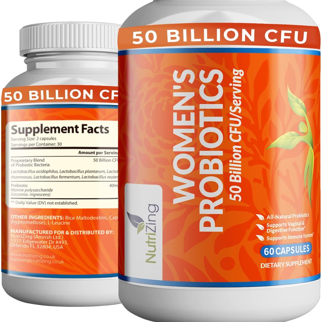 NutriZing Womens Probiotic for Gut Health - 50 Billion CFU - Prebiotics and Probiotics for Women Digestive Health pH Balance - Lactobacillus Reuteri Rhamnosus Supplements - Vaginal Support