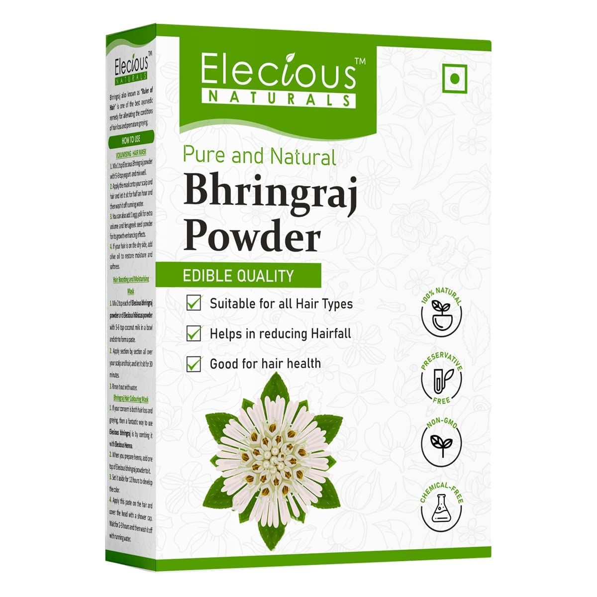 Saheb Elecious Bhringraj Powder for hair growth (200 Grams) Edible Good for Hair pack, Hair oil and oral consumption Preservative free