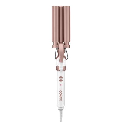 Conair Double Ceramic 3 Barrel Curling Iron, Hair Waver, Create Beachy Waves, Long-Lasting Natural Tight Waves for all Hair Lengths, White Rose Gold