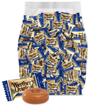 Werther&#39;s Original Hard Sugar Free Caramel Candy, Individually Wrapped Healthy Sweet Caramel Bites for Guilt-Free Pleasure, Melts in Your Mouth in a Satisfying Creamy Way, 1lb