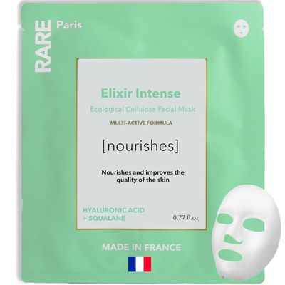 RARE Paris - lixir Intense - Nourishing Facial Sheet Mask - Hydrating Brightening - With Hyaluronic Acid Squalene - Nourishing, Firming Revitalizing - Multi-Active Serum Formula - 1 Pack
