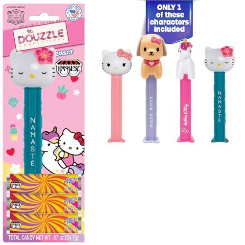 DOUzzle Kosher Pez Candy Hello Kitty Dispenser 3 Assorted Fruit Refills (Pack of 1) Gluten Free, Kosher Parve, USA Made