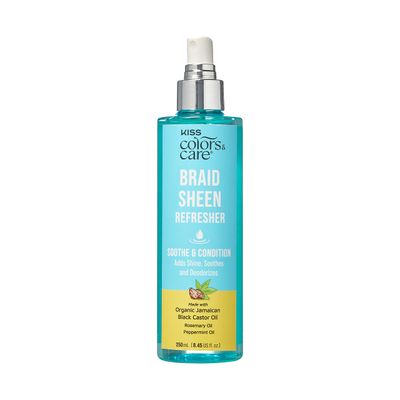 KISS COLORS CARE Braid Sheen Spray 8.45 oz - Healthy Shine For Braids, Locs, Curls Natural Hair, Organic Jamaican Black Castor Oil, Soothing Scalp, Instant Moisture, No Sulfates or Parabens