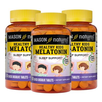 MASON NATURAL Healthy Kids Melatonin - for Children, Supports a Healthy Sleep, Fast Acting, Fruit Flavored, 60 Quick Dissolve Tablets (Pack of 3)