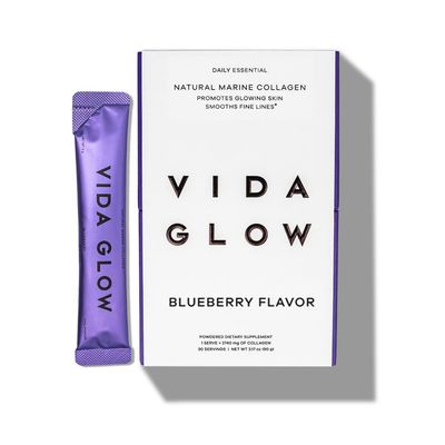 Vida Glow Marine Collagen Powder - Anti Aging Supplement with Collagen Peptides, Promotes Glowing Skin, Strong Nails, Healthy Hair 30 Servings, Original Flavor (One Size, Blueberry)