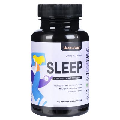 HappieVita 4 in 1 Sleep Aid for Adults, Melatonin 5mg with Rhodiola Rosea, GABA 250 mg, L Theanine 250mg, Relaxation and Sleep Supplement, 60 Capsules