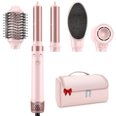 Dual Voltage 5 in 1 Hair Air Styler - Air Wrap Curler with High-Speed Hair Dryer, Straightening Blow Dryer Brush for Multiple Styling, No Heat Damage Multi-Styler with Travel Case Global Edition