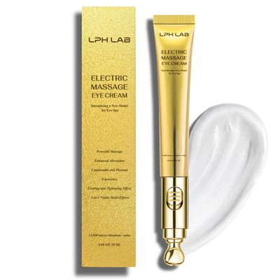 Eye Tightener Cream with Electric Massage Head, Smooths Tightens the Look of Wrinkles Fine Lines Bags, Anti-Aging with Retinol Hyaluronic Acid, Tired Eye Refreshment with Gentle Vibration, 15ml