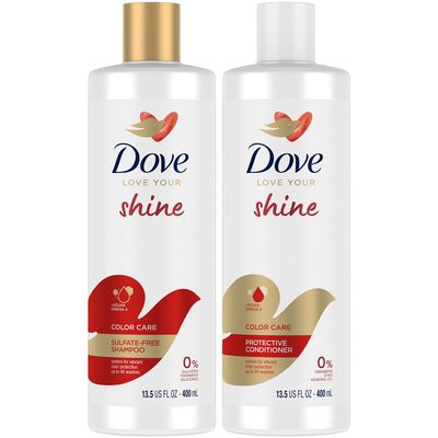 Dove Sulfate-Free Shampoo and Conditioner, Color Care - Omega-3-Infused Hair Care Products, Color Protecting for 40 Washes, 13.5 Oz Ea