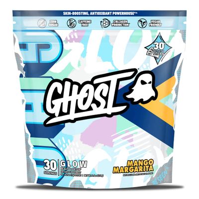 GHOST Glow Sticks: Beauty and Detox Supplement - 30 On-The-Go Stick Packs, Mango Margarita - Hyaluronic Acid, Biotin L-Theanine for Skin-Boosting Support - Sugar Free, Gluten Free