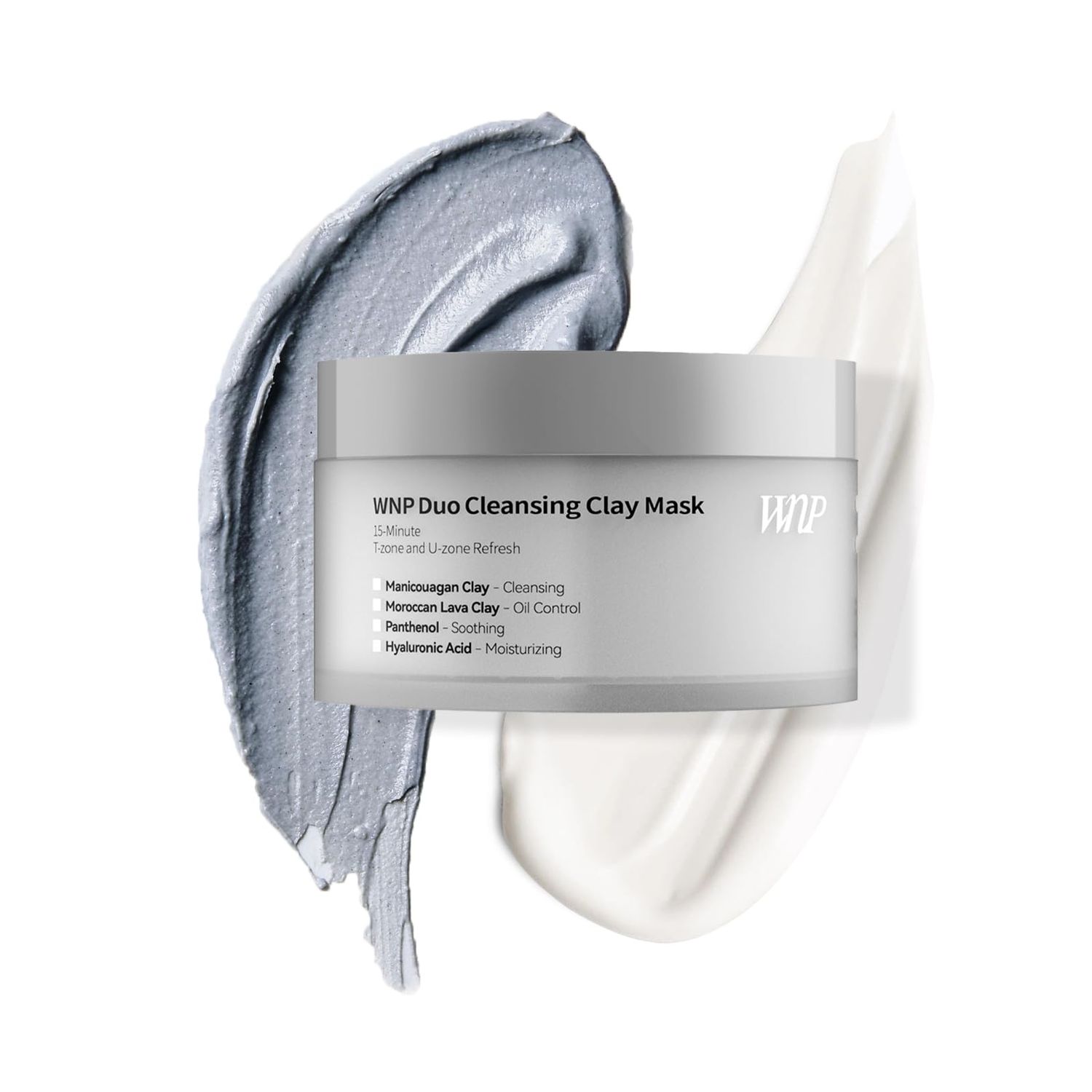 WNP Duo Cleansing Clay Mask with Niacinamide Hyaluronic Acid - Deep Pore Cleanser for T-Zone U-Zone, Blackhead Remover, Hydrating Oil-Control Face Mask, 3.53oz